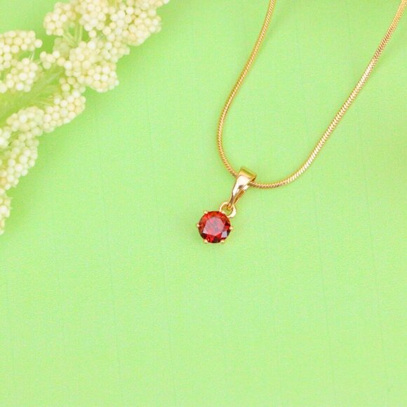 "Tiny Round Red Stone Rose Gold Pendant – Minimalist Design, XPPT1600 - Picture 13 of 13